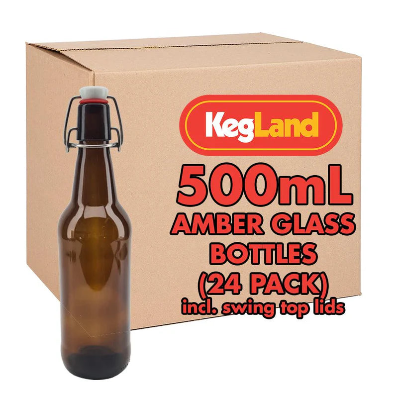 24 x 500ML GLASS Swing Top Amber Bottles with PP Cap & Silicone Seal Cap (in store pick up only)