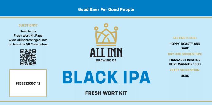 All Inn Brewing Fresh Wort Kit - Black IPA Including yeast (in store pick up only)